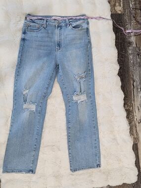 JBD Distressed Light Wash Jeans High Rise Straight Raw Hem Size, see measurement